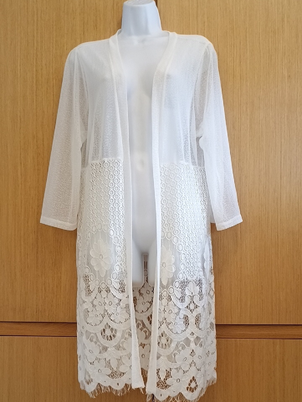 Forgotten Grace SZ XL Sheer White Lace Duster Cardigan